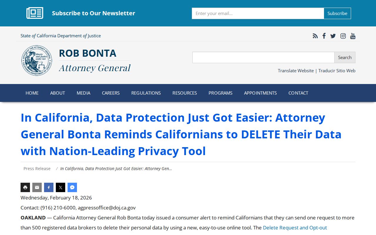 California DROP data-broker deletion announcement relevant to Cypress privacy research