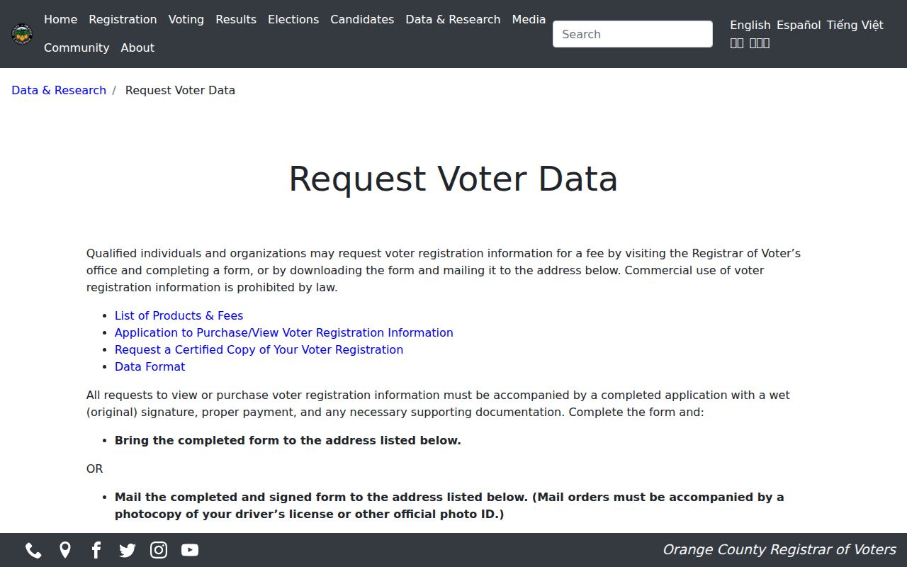 Orange County voter-data rules for a Cypress block and neighbor research question