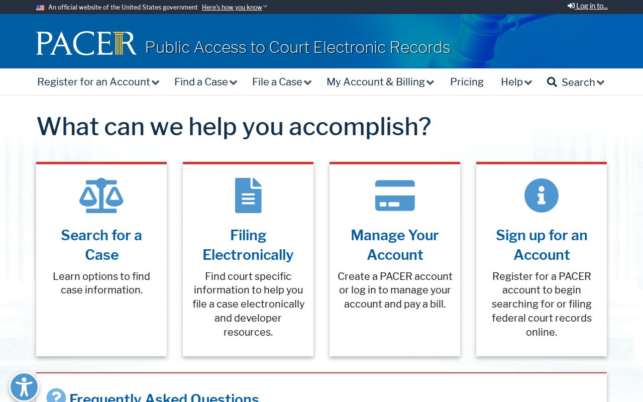 Federal PACER case locator used when a Cypress court question is federal